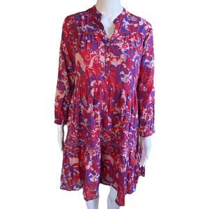 Ro’s Garden Tyler Tiered Shirt Dress Womens XS Red purple Floral Boho Mini
